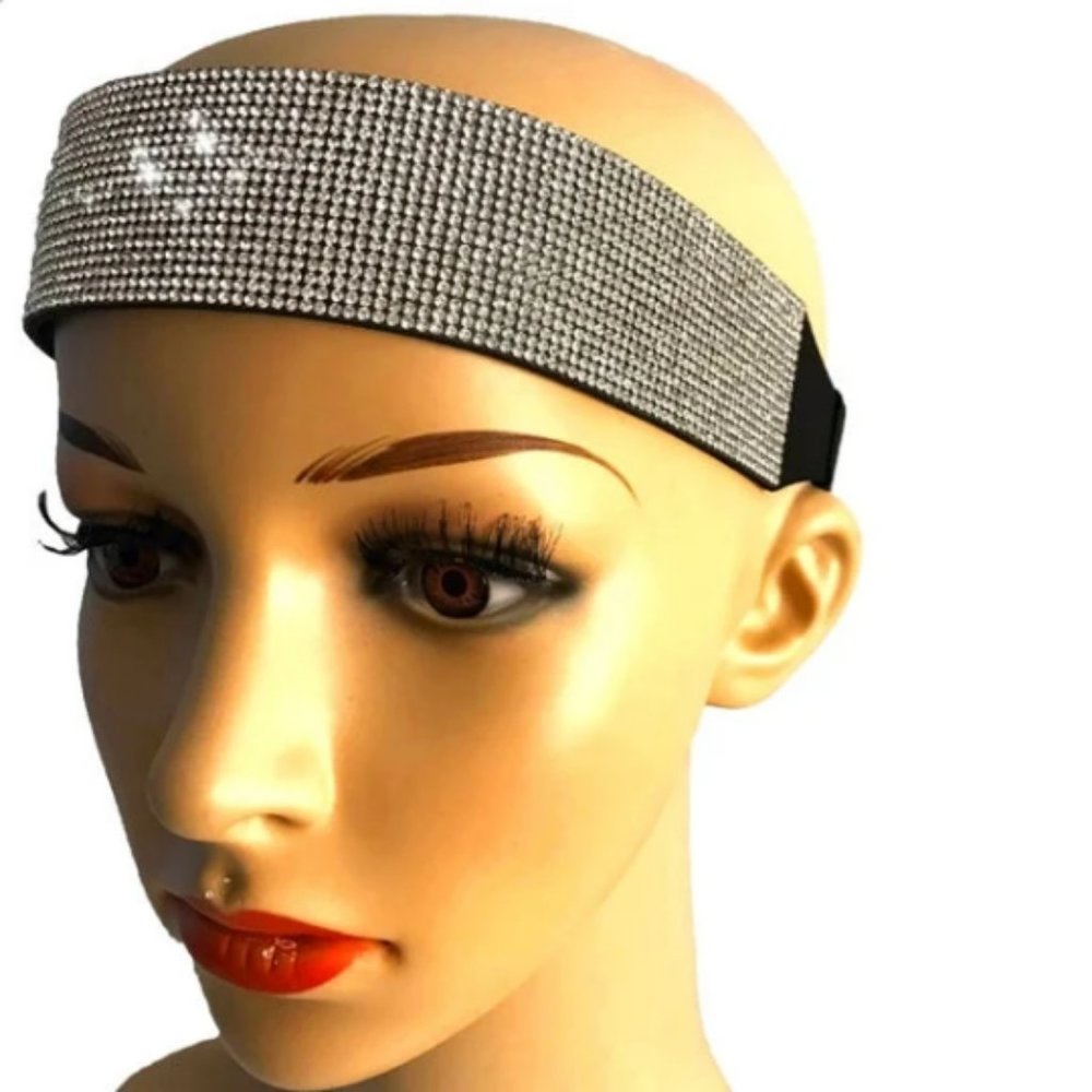 Crystal Headband Rhinestone Headband Stretch Elastic Wig Band Silver Black Gift